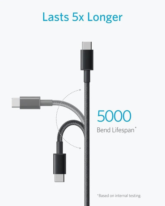 كابل USB-C الى USB A 3.0 من انكر (6 قدم/1.8 متر)، كيبل شحن مضفر من النوع سي عالي المتانة متوافق مع جميع اجهزة اندرويد والمزيد | كابل USB-C إلى USB-A 2.0 نايلون